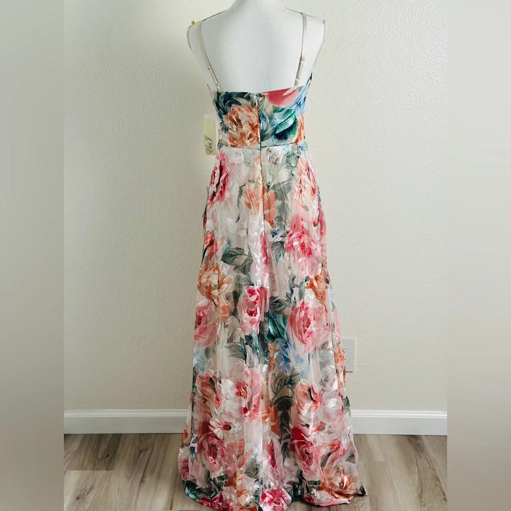 Eliza J floral Print Embroidered Mesh Gown Size 2 - Picture 4 of 11